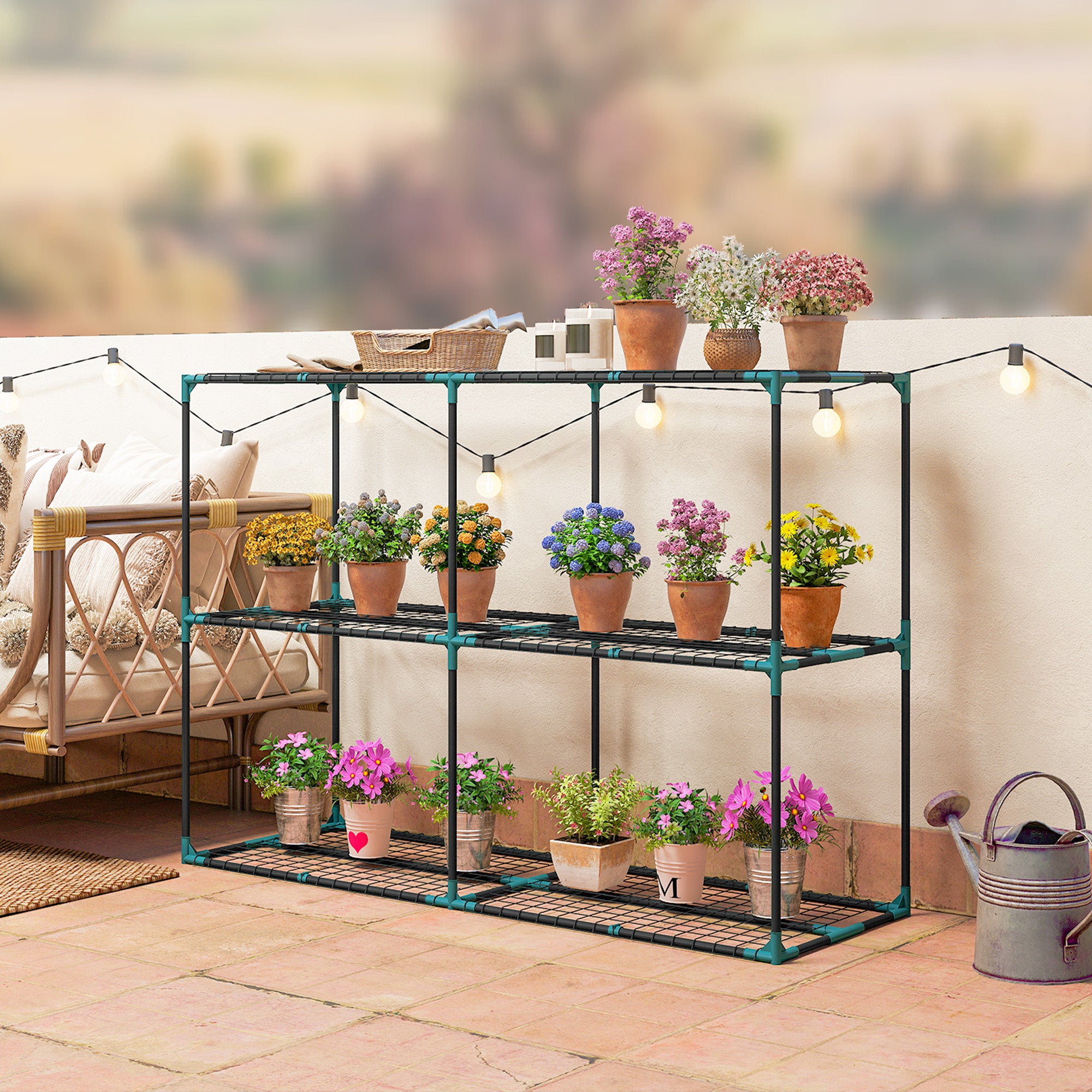 Support à plantes à 3 niveaux, 100 cm de hauteur, étagères en acier ...