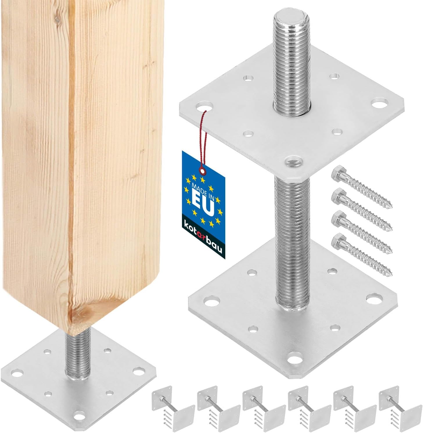 Zestaw 6x podstawa słupa 160x160x250 mm regulacja wysokości pręt gwint m24 - KOTARBAU