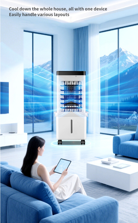 Refrigerador de ar inteligente com controle remoto, ventilador portátil e silencioso, ideal para uso doméstico. - 6