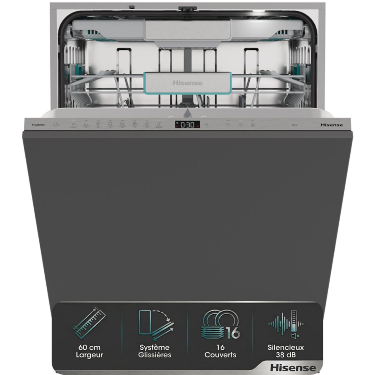 MediaMarkt Hisense Lavavajillas Integrable, Hv673a65, 16 Servicios, 7 Programas, 59.8 Cm, Tercera Bandeja, Wi Fi, Sin Panelar - Imagen 3