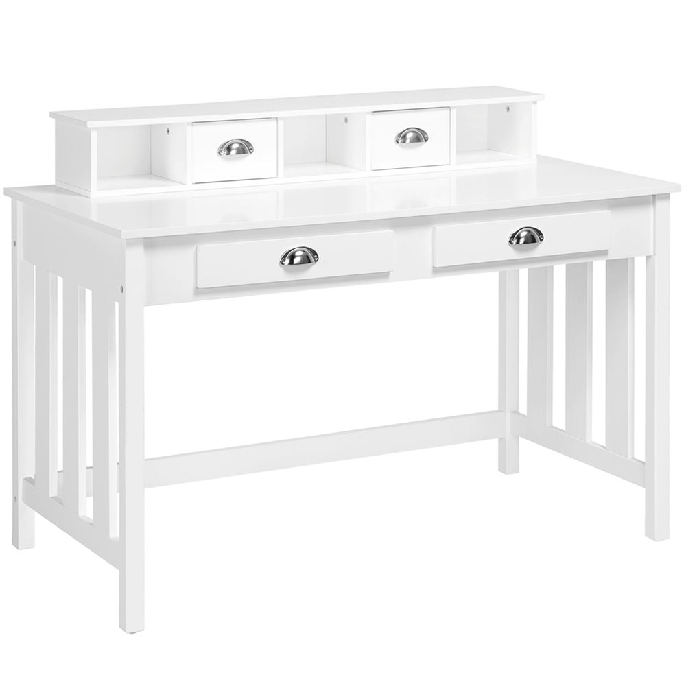 Yaheetech Bureau Informatique En Bois MDF Poste De Travail Table D Avec 4 Tiroirs Et Etagere Amovible Pour Casiers Coiffeuse Chambre Salon Bibliotheque 106 53 90 Cm Blanc 71306883
