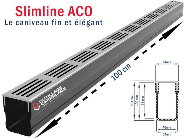 Caniveau de drainage étroit 6cm Classe A15 Grille design Aluminium Slimline ACO