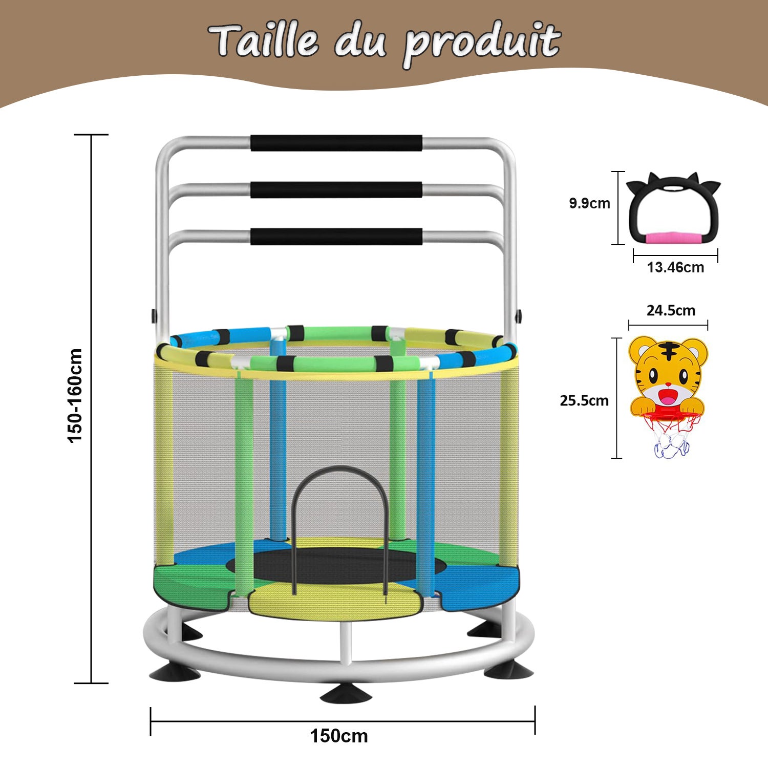 Trampolim Infantil Ø150 cm com Estrutura em Aço, Barra Circular, Argolas Suspensas e Rede de Descanso - Multifuncional - 6