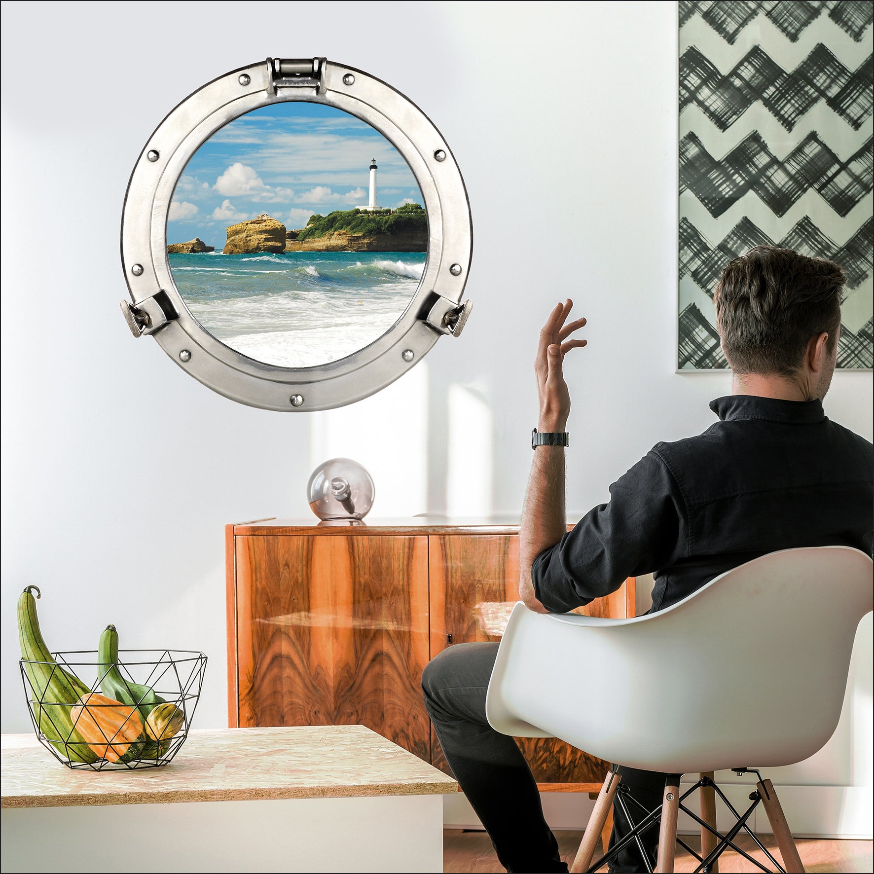 Sticker décoratif fenêtre en trompe l'oeil effet 3D, vue sur un - Main Image