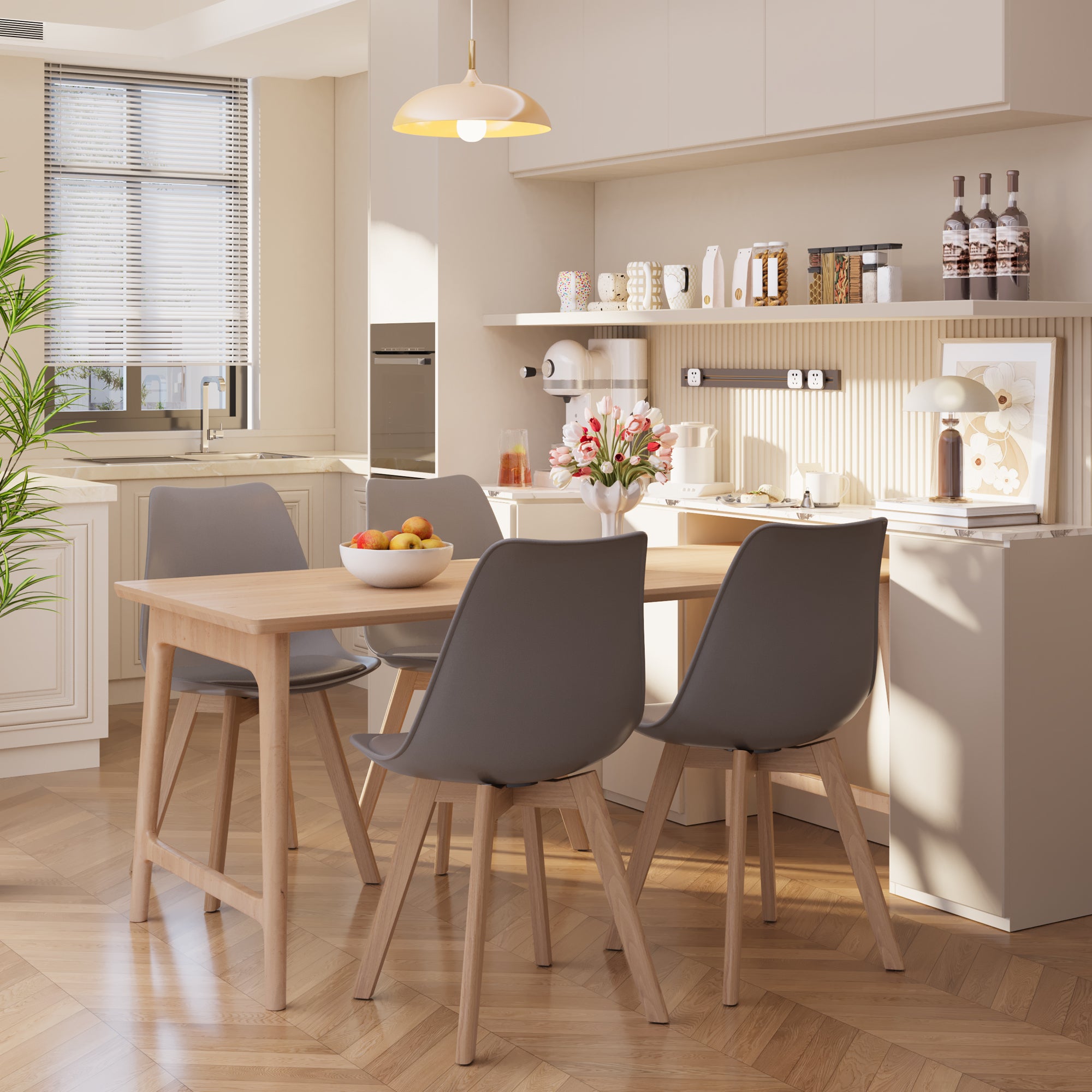 Chaise de cuisine 2 places gris,design scandinave moderne,dossier ergonomique,pieds en bois massif,assise rembourrée imperméable - 8