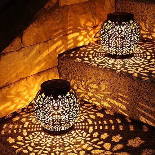 Zestaw solarnych lampionów LED na zewnątrz wodoodporne ciepłe białe światło do zawieszenia na taras do ogrodu na trawnik na stół na imprezę