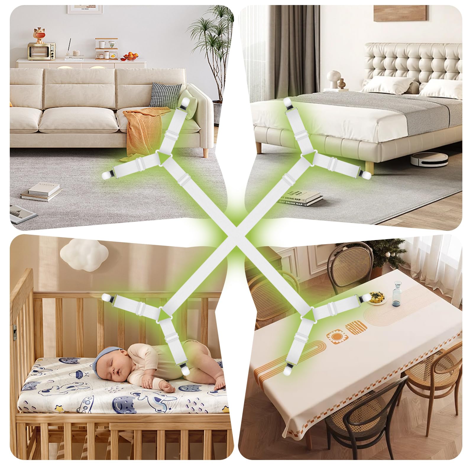 2 Pièces Tendeur Drap Housse,Attache Drap Housse avec Clips en Métal,Réglable Élastiques Triangle Sangles de Soutient,Compatibles avec Tous Les - 7