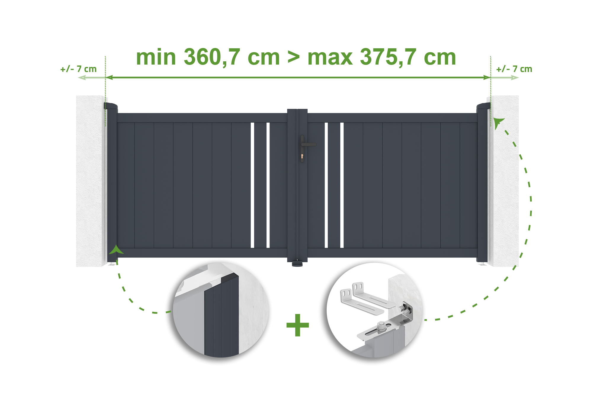 Brama skrzydłowa regulowana szerokość 3,5m GIONA H.160cm szara aluminiowa