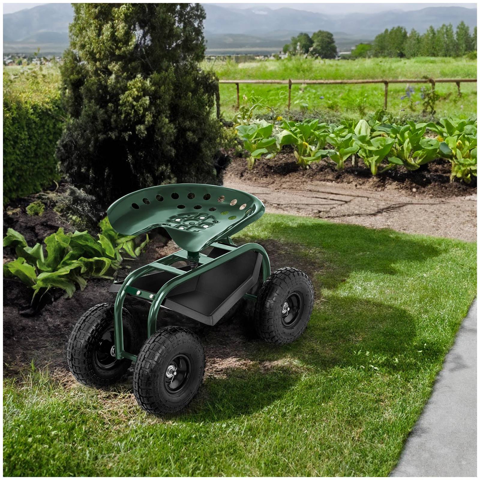 Siège de jardinage - hillvert - Capacité : 150kg - 4 grandes roues - Hauteur réglable - 6