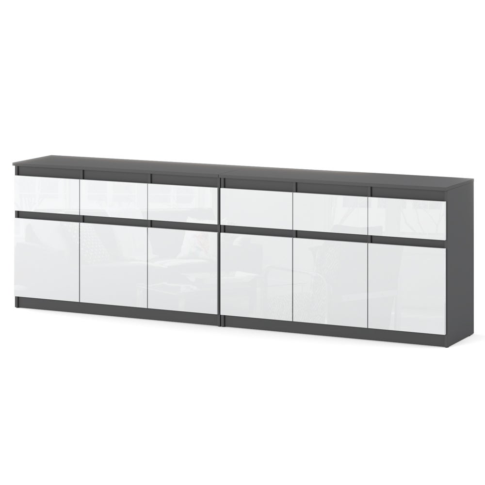 Komoda 240cm szafka 6 szuflad pokój salon sypialnia szary mat biały połysk