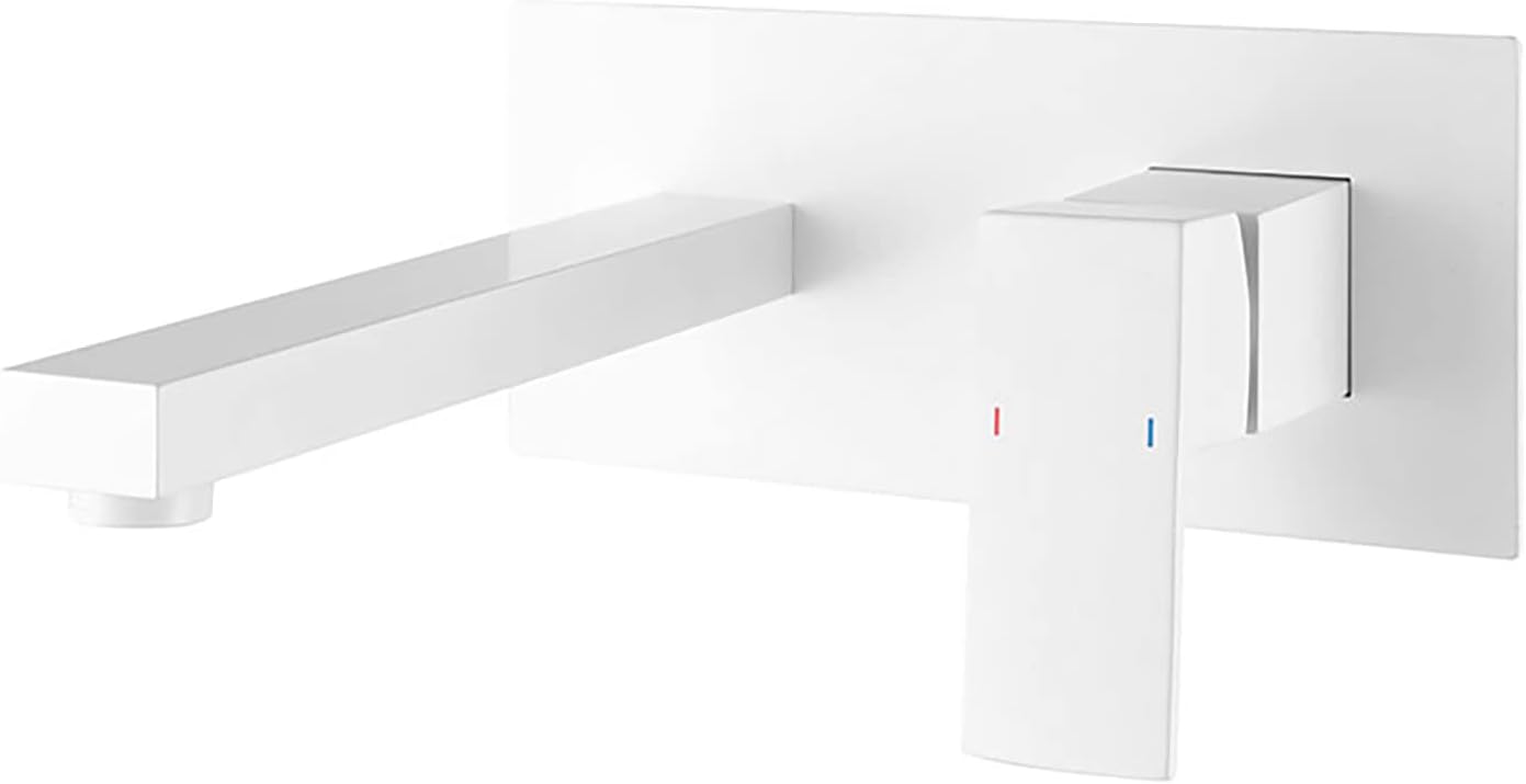 Bateria umywalkowa ścienna z bardzo szeroką wylewką typu wodospad – bateria jednouchwytowa do łazienki i wanny, ukryta – biała