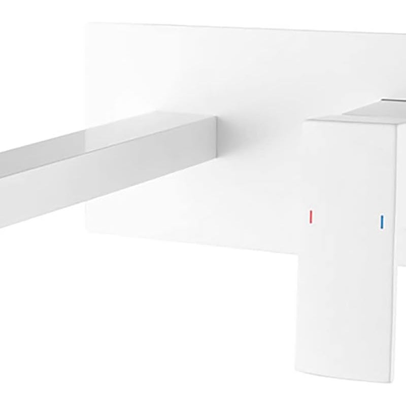 Bateria umywalkowa ścienna z mieszaczem i bardzo dużą wylewką typu wodospad - Jednouchwytowa bateria wpuszczana do łazienki i wanny - Biała