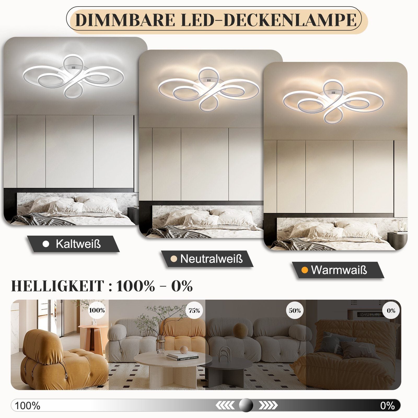 NETTLIFE Plafonnier LED Dimmable 80 cm Blanc 78 W Salon Design Moderne Chambre avec Télécommande Idéal pour Salle à Manger Bureau Cuisine - 2