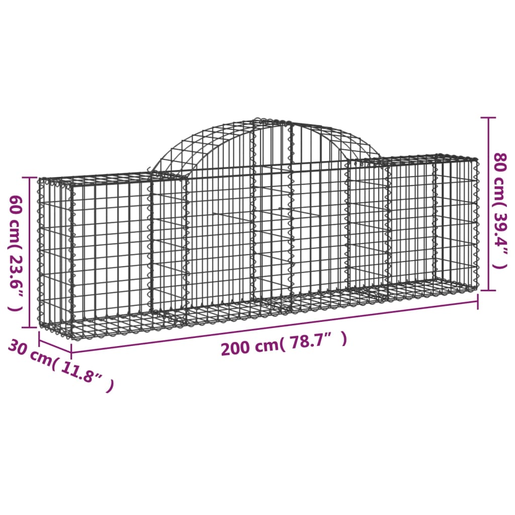 The Living Store - Paniers à gabions arqués 5 pcs 200x30x60/80 cm Fer galvanisé - 6