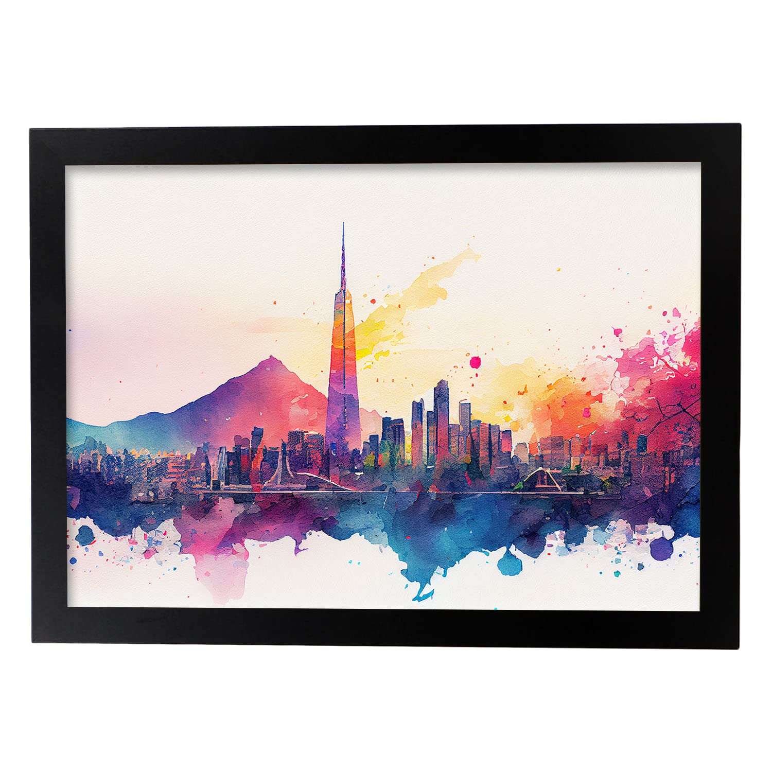 Nacnic poster de seúl en estilo acuarela ilustraciones a todo color de ciudades y monumentos del mundo diseño moderno y a3 con marco negro