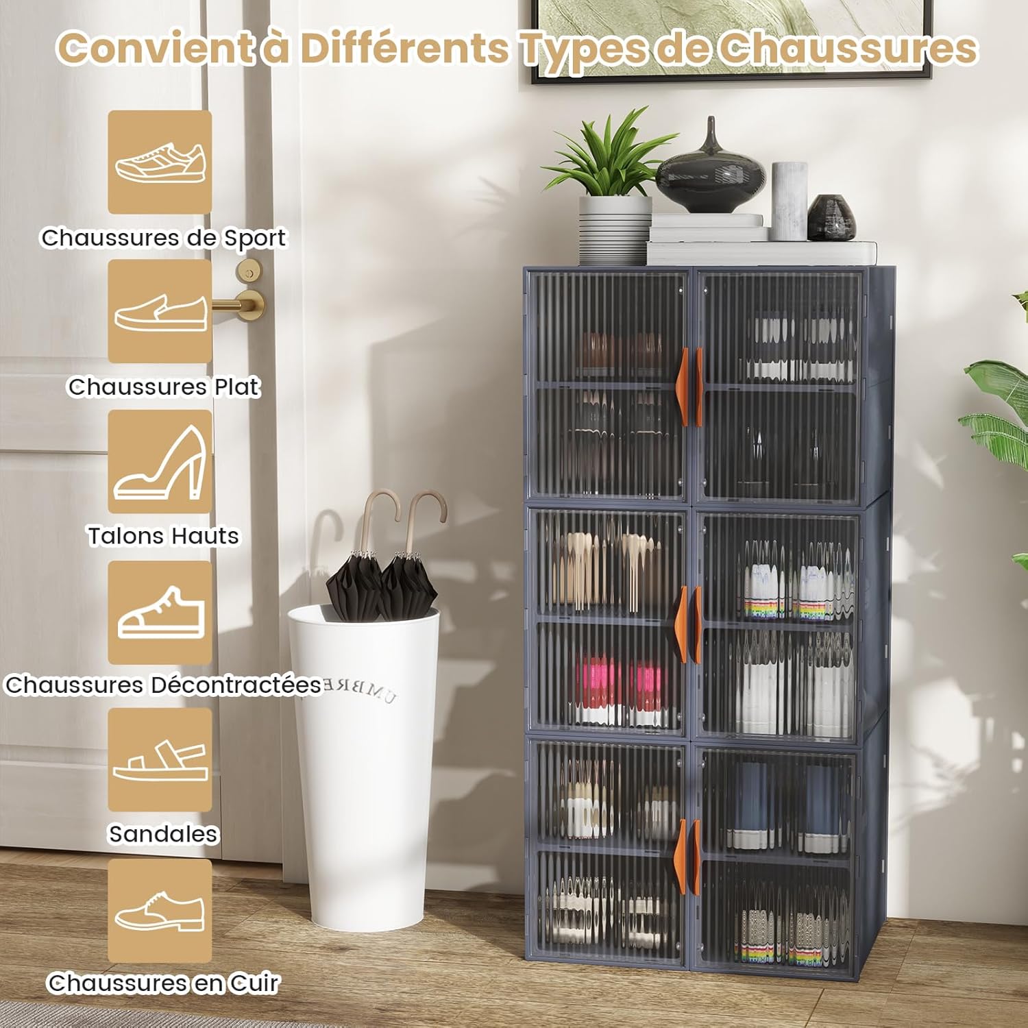 Étagère À Chaussures, 5 Compartiments, Meuble Chaussure Avec Portes, Pour 20 Paires, Étagère