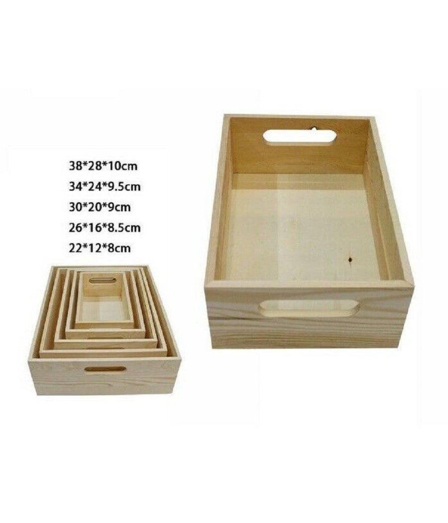 Scatola In Legno Per Decoupage 2 Pezzi Intarsiate Effetto Mattone Cofa - 3