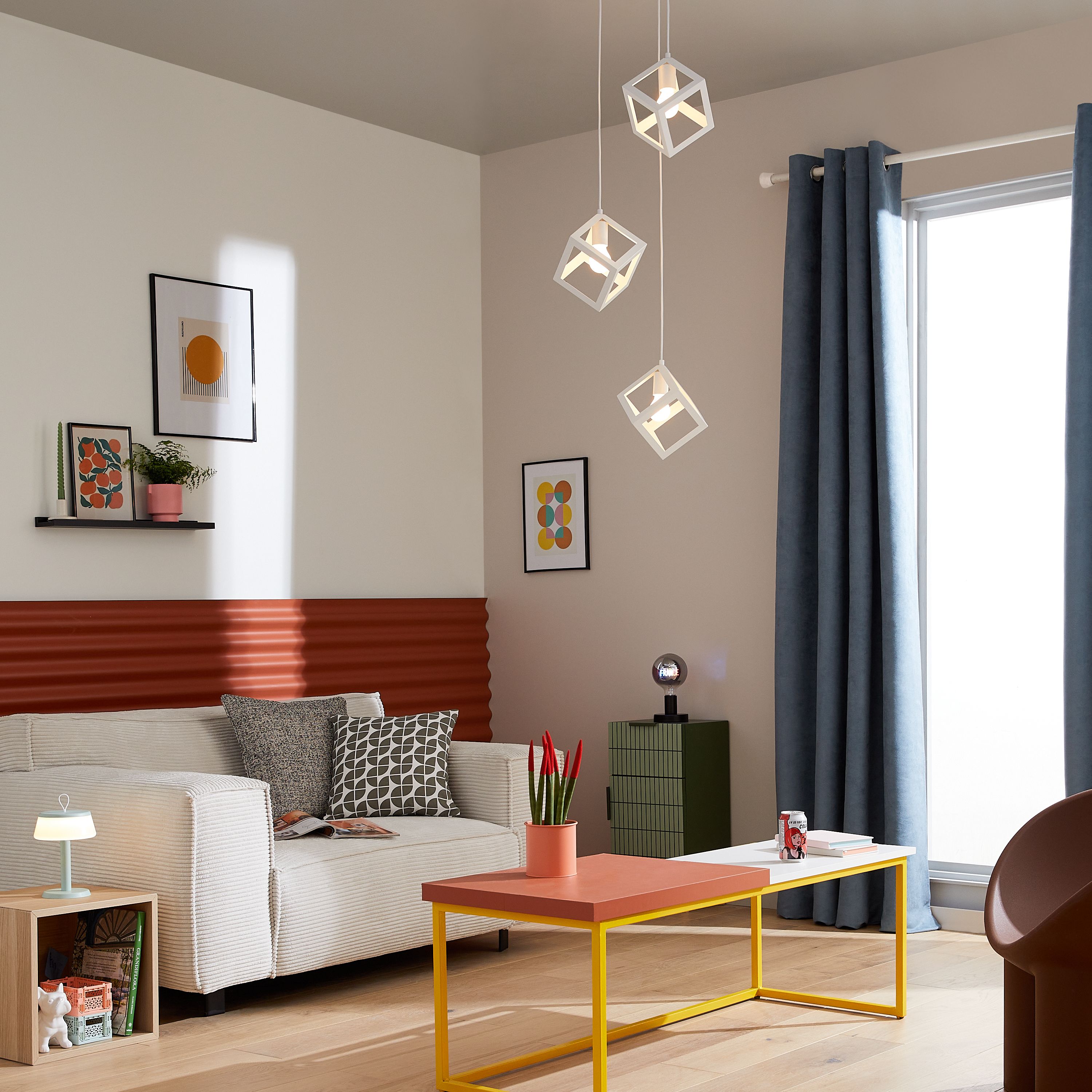 Lampada a sospensione in ferro bianco PLYWOOD - 3 x E27 - 30 x 30 x 114/130 cm - IP20 - INSPIRE - 2