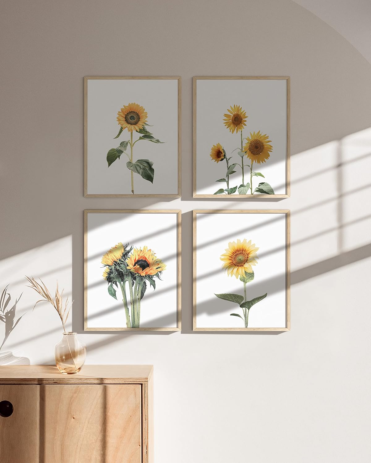Décoration murale et affiches tournesol - Ensemble de 4 affiches tournesol (20 x 25 cm, sans cadre) - 4