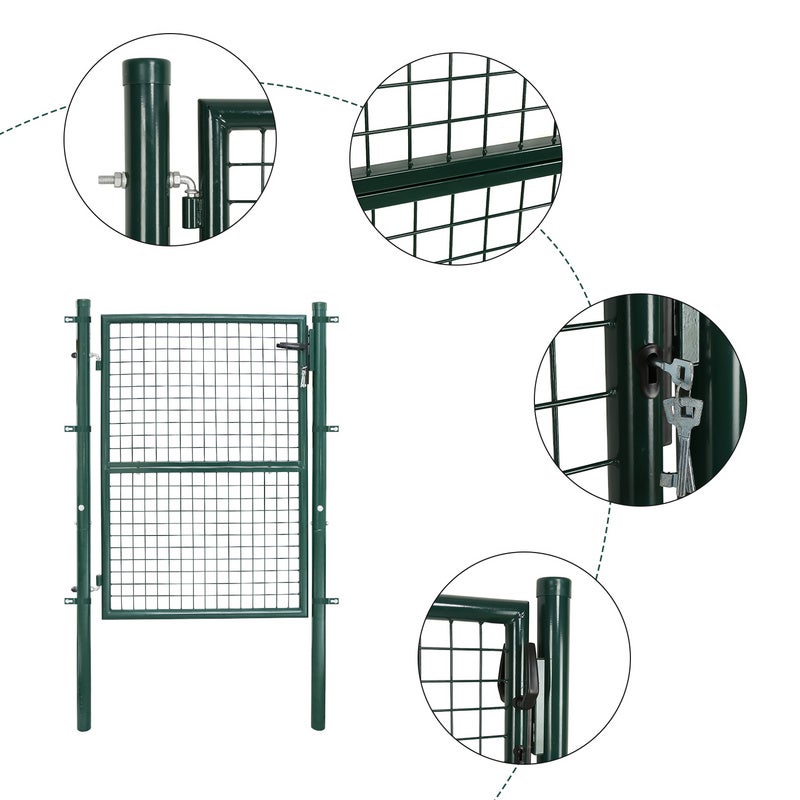 Portillon de Jardin Grillagé, en Acier Galvanisé, Clôture avec Serrure, Porte 150 x 100cm, Vert - 4
