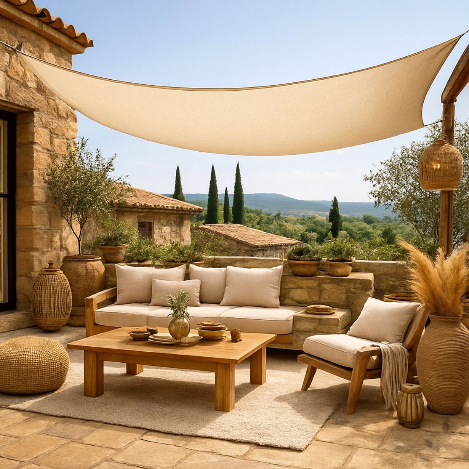 Voile d'ombrage rectangulaire pour terrasse, jardin, toile imperméable et résistant UV - 3 x 4 m - Beige - Linxor - 5