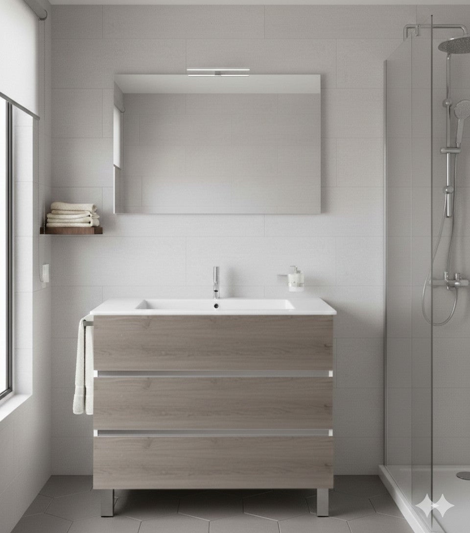 Set Mobilier de baie BALDER Gata Asamblat 3 sertare cu picioare, lavoar și oglindă Combi 80x45 cm