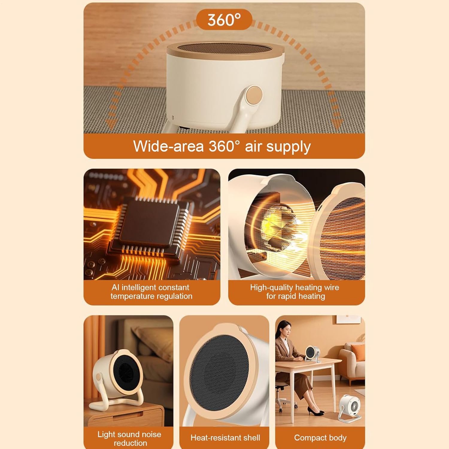Radiateur électrique portable 500W avec 2 modes de chauffage, chauffage rapide pour bureau, chambre ou camping-car - 5