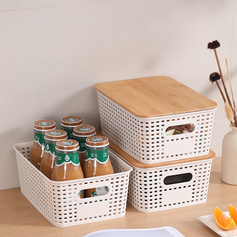 Cestini intrecciati set da 3 in rattan con coperchio, 10 l, colore legno naturale, Relaxdays | Leroy Merlin