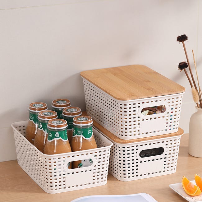 Cestini intrecciati set da 3 in rattan con coperchio, 10 l, colore legno naturale, Relaxdays | Leroy Merlin Cestini intrecciati set da 3 in rattan con coperchio, 10 l, colore legno naturale, Relaxdays | Leroy Merlin