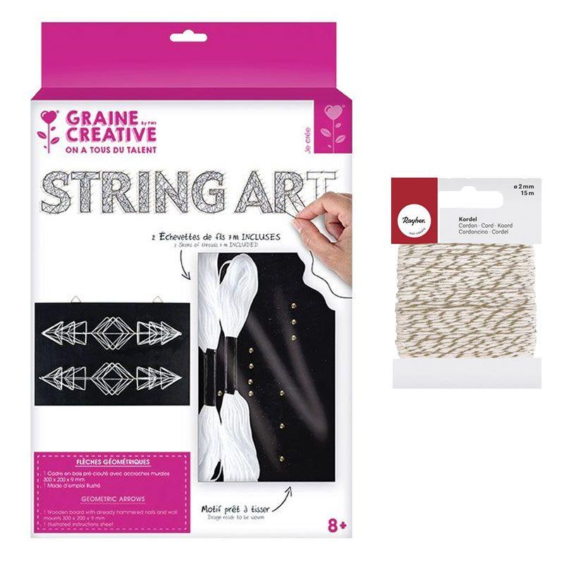 Cadre mural String art Flèches 30 x 22 cm + Ficelle dorée & blanche ...