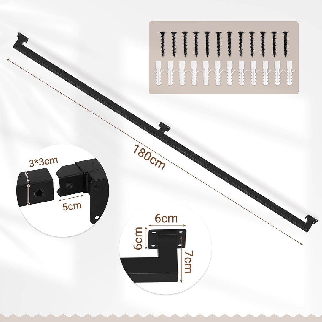 Poręcz schodowa montowana na ścianie, czarna, pokrywająca schody, długość 180 cm, wykonana z metalu, wewnętrzna, zewnętrzna