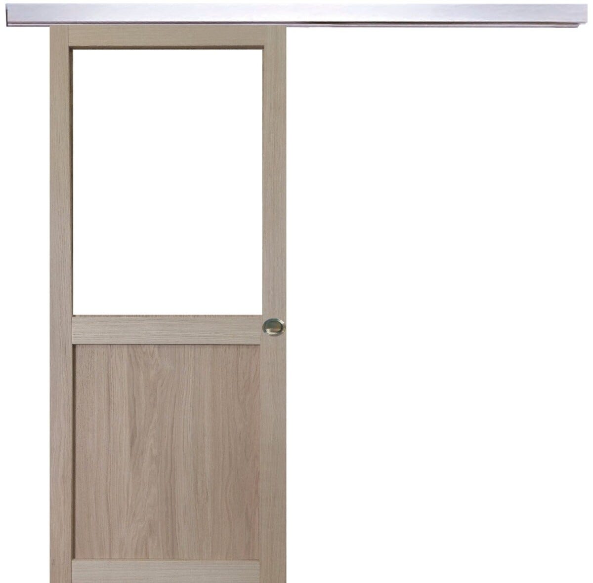 Porte Coulissante Atelier Placage Chene Vitree H204 X L73 + Rail Alu Et ...