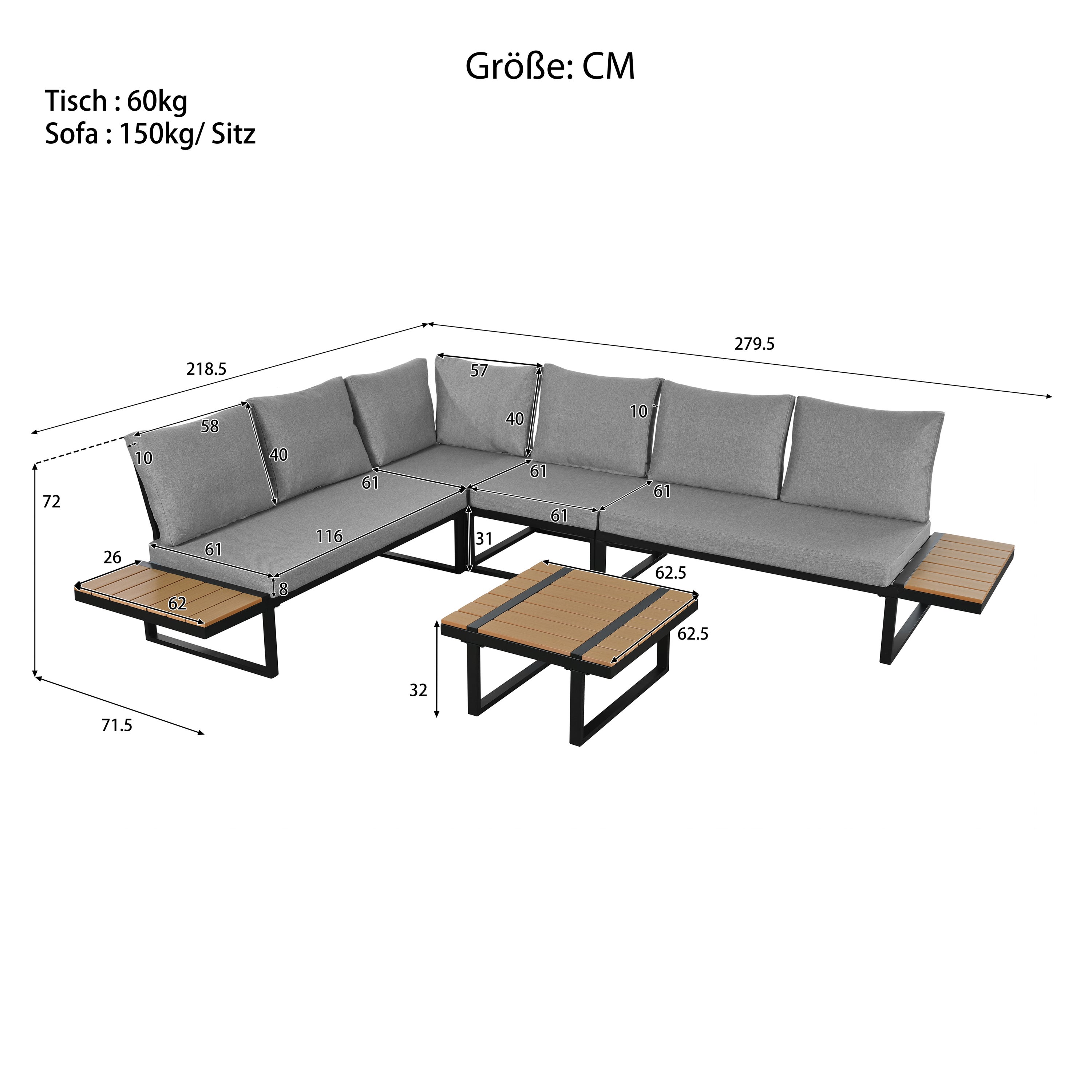 Ensemble de mobilier de jardin convertible en 2 lits de jardin inclinables, position d'angle, avec fonction d'inclinaison réglable (5 positions - 4