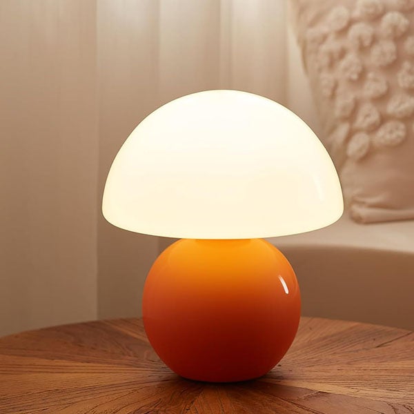 Mała pomarańczowa lampka stołowa w kształcie grzyba lampka nocna nowoczesna mini lampka nocna ceramiczna włącznik przyciskowy trójkolorowe światło