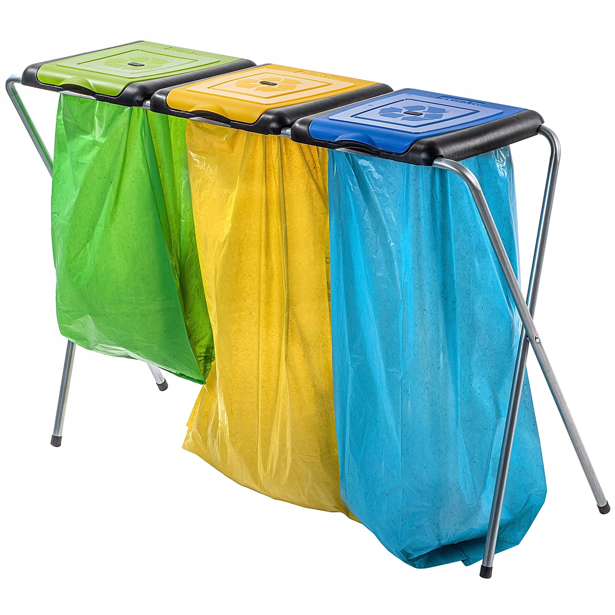 KOSZ STOJAK DO SEGREGACJI ŚMIECI 3 STANOWISKA NA WORKI 120L STELAŻ