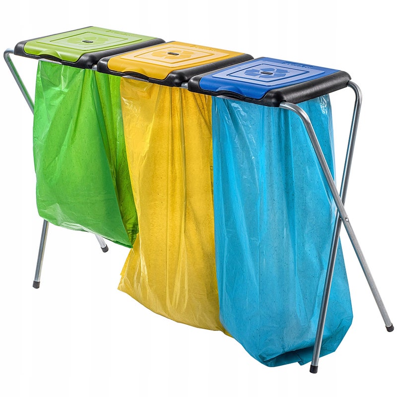 KOSZ STOJAK DO SEGREGACJI ŚMIECI 3 STANOWISKA NA WORKI 120L STELAŻ