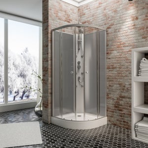 Schulte cabine de douche intégrale 85x85x225cm, arrondie, verre 4mm, cabine de douche complète, hydromassante, portes coulissantes, alu-argenté,Rhodos