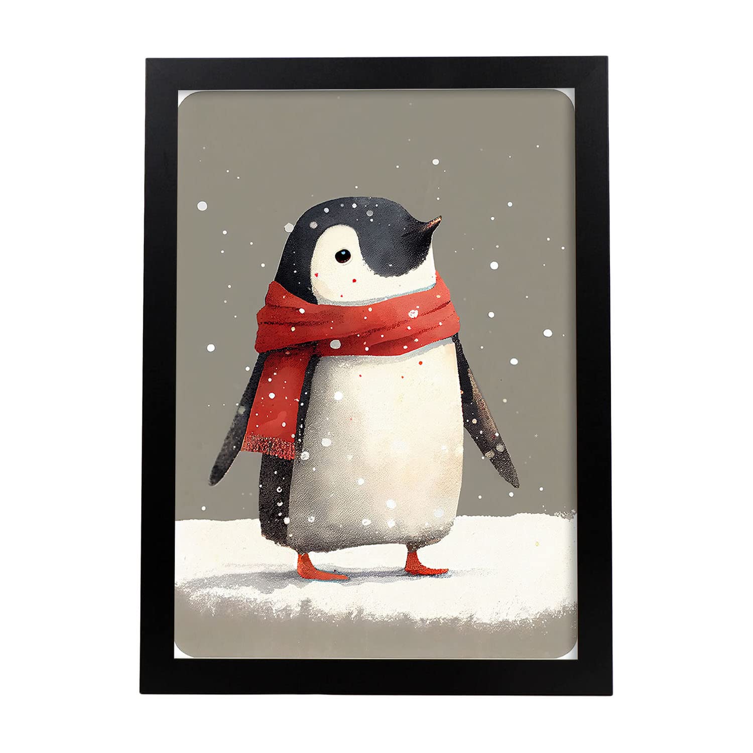 Nacnic poster de pingüino en estilo acuarela ilustraciones infantiles a todo color de animalitos bebé con ropa roja a3 marco negro