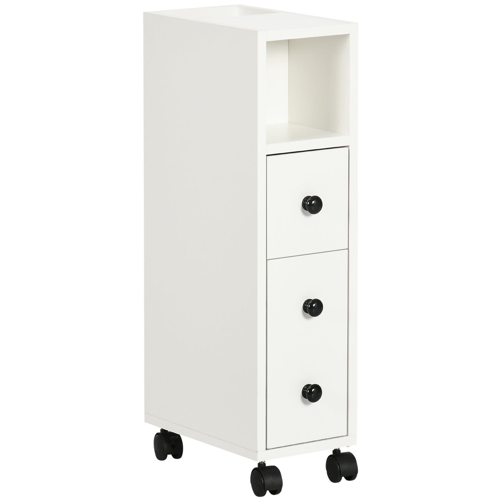 Mueble auxiliar baño con ruedas 18x30x68cm blanco - cajón y estantes