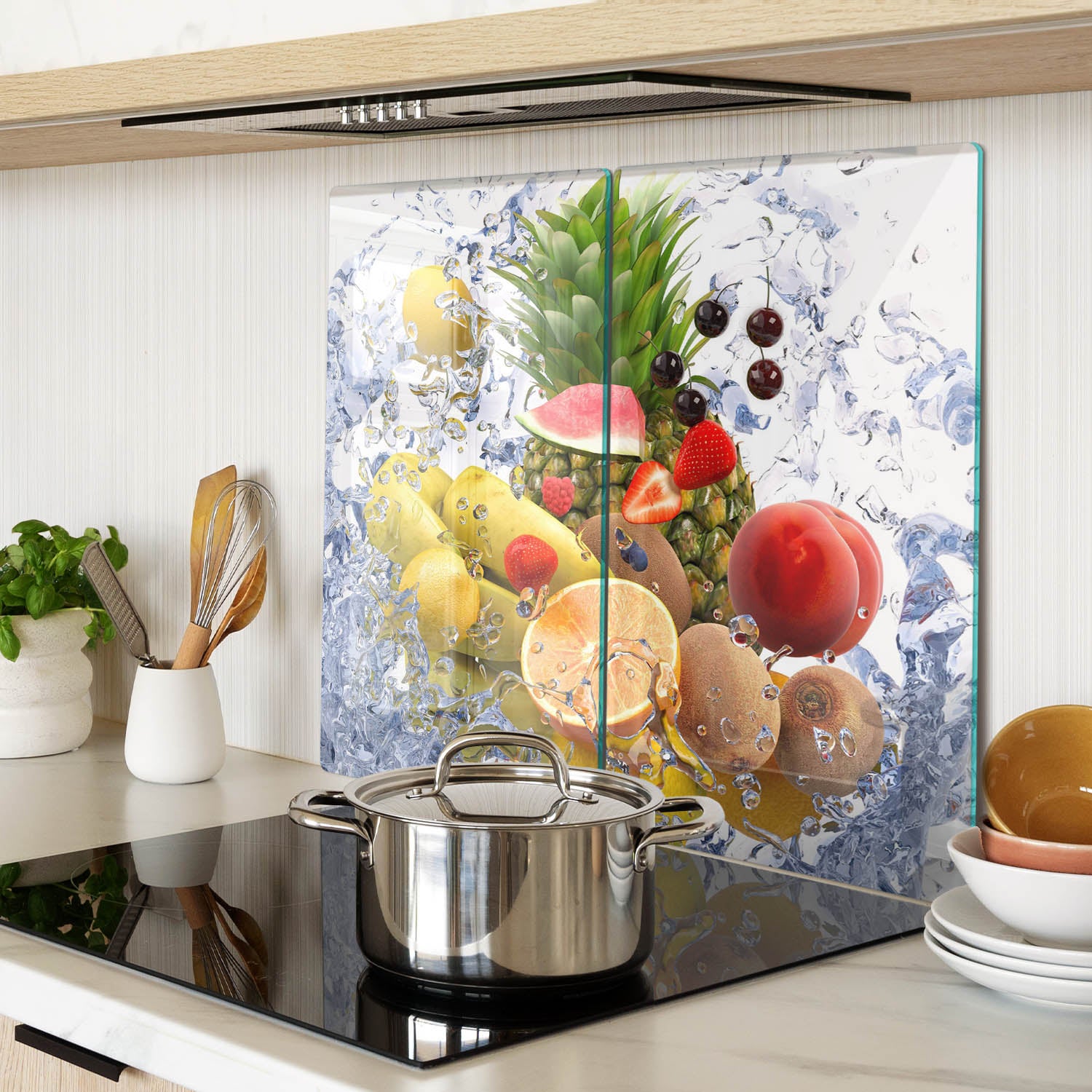 Planche à Découper En Verre Trempé 2x(30x52 Cm) - Motif Tropical Plantes - Coloray - Neuf