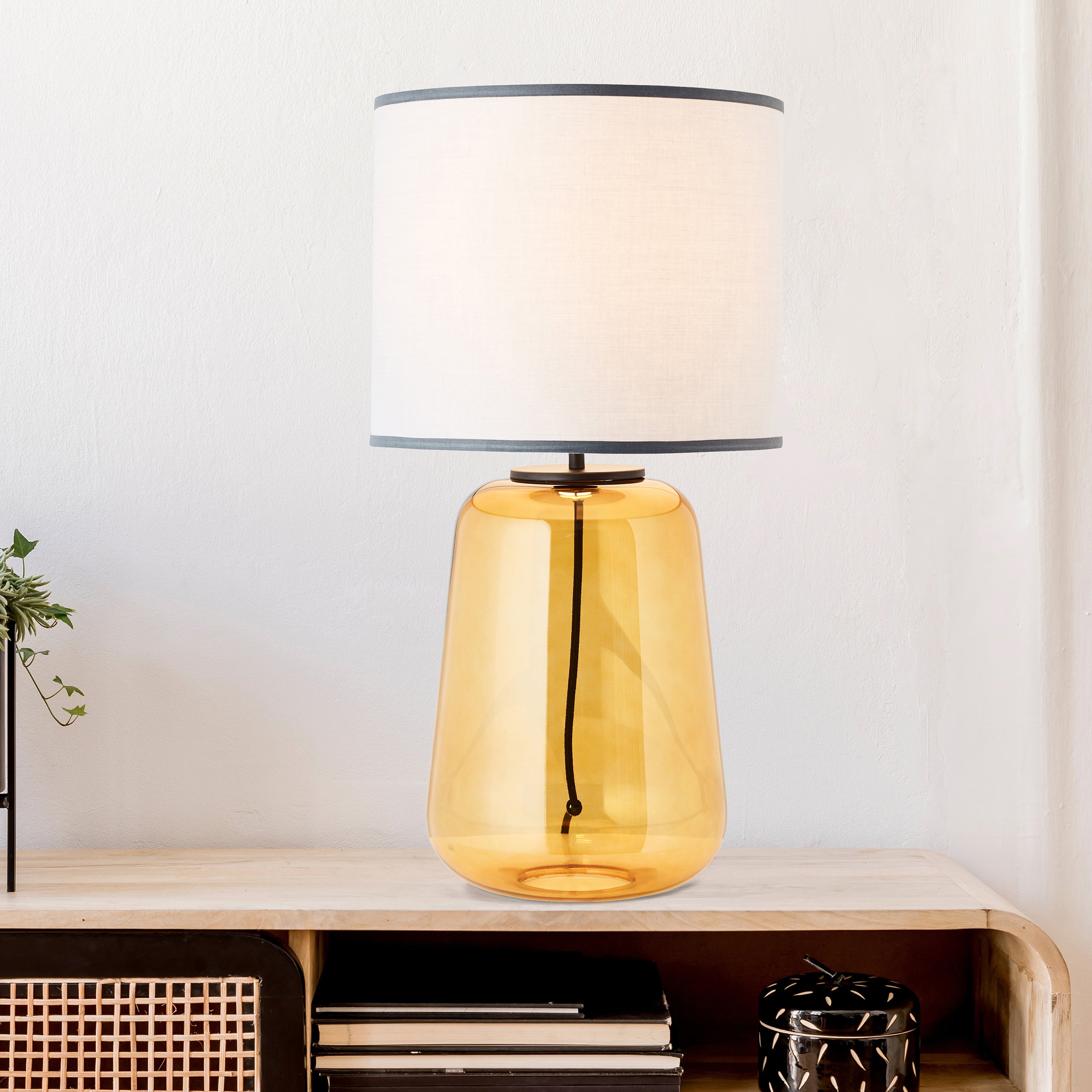 Brilliant Hydra lampa stołowa 56cm szare/żółte szkło/włóknina przełącznik 1x A60, E27, 60 W, pasuje do zwykłej żarówki (brak w zestawie) - 7