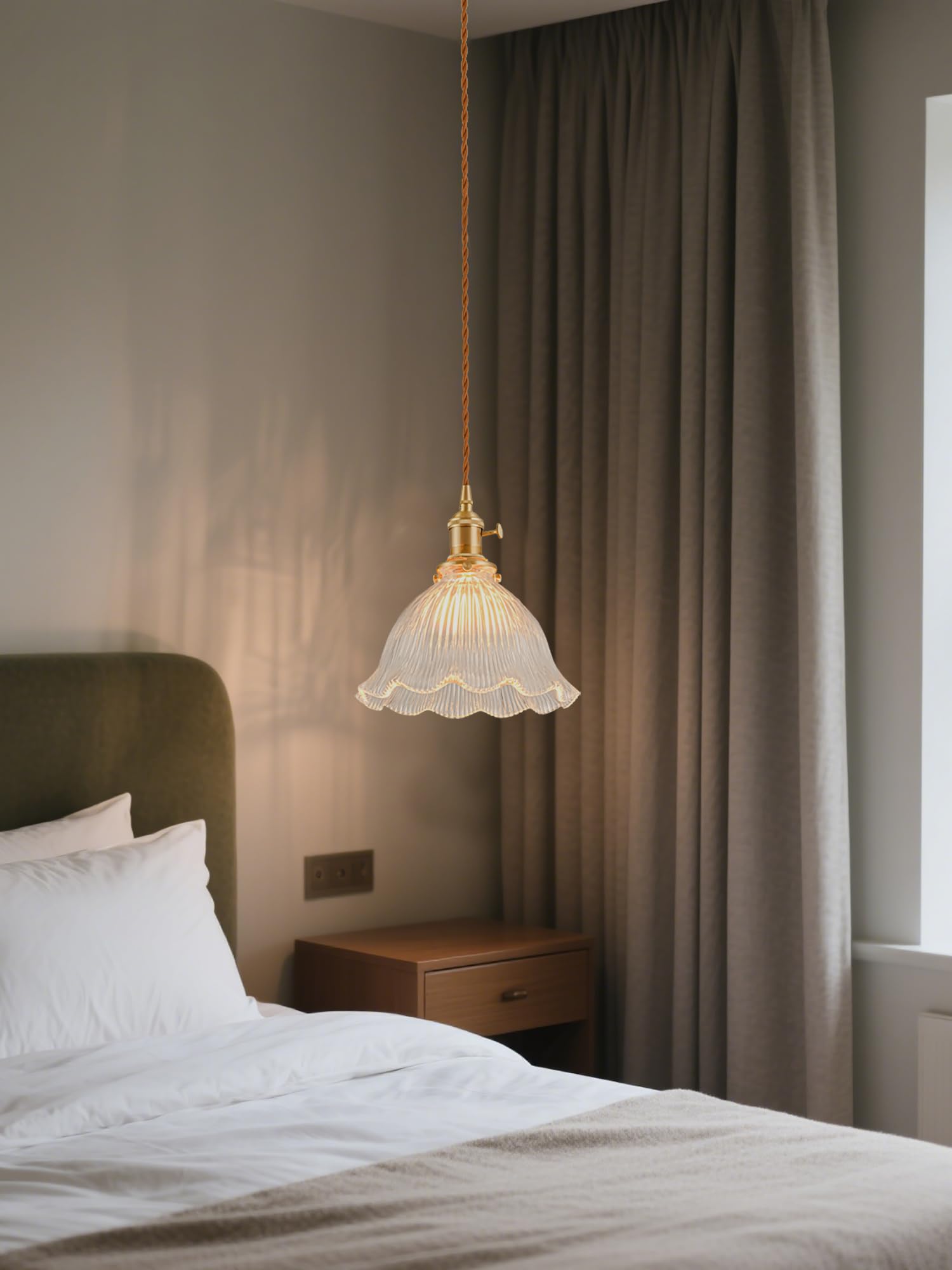 Minimalistyczna lampa wisząca do sypialni, żyrandol ze szkła vintage, 23 x 22 cm, przezroczysta, 220 V, oprawka E27 (brak w zestawie), podstawa 12 cm - 6