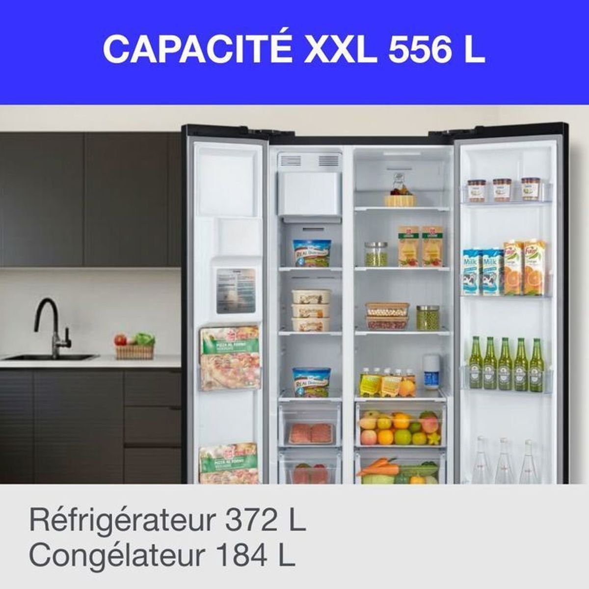 Réfrigérateur américain Continental Edison CERANF556B1 noir Total No Frost avec distributeur eau glace 556 L - 2