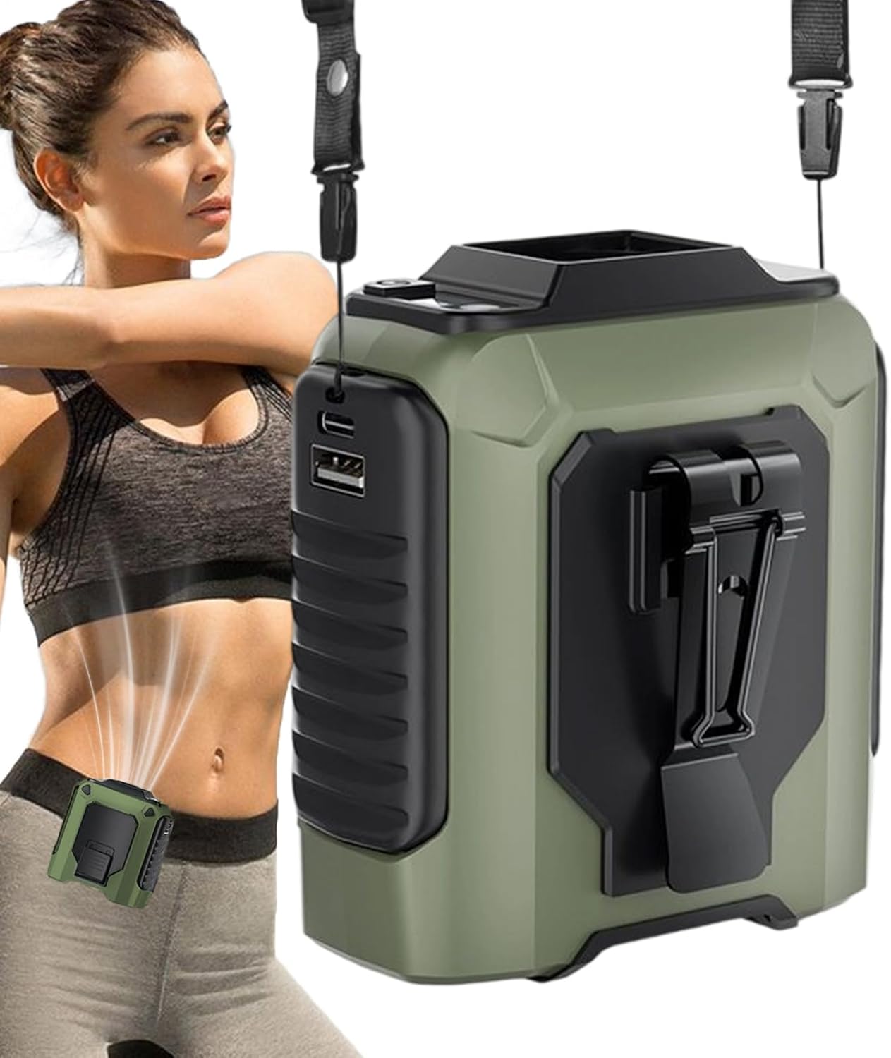 Wentylator na pasek, 4000 mAh, przenośny klips do koszuli, wielofunkcyjny system chłodzenia, zielony