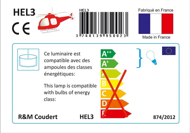 Lampe suspension enfant HÉLICOPTÈRE - R&M Coudert- rouge - 7