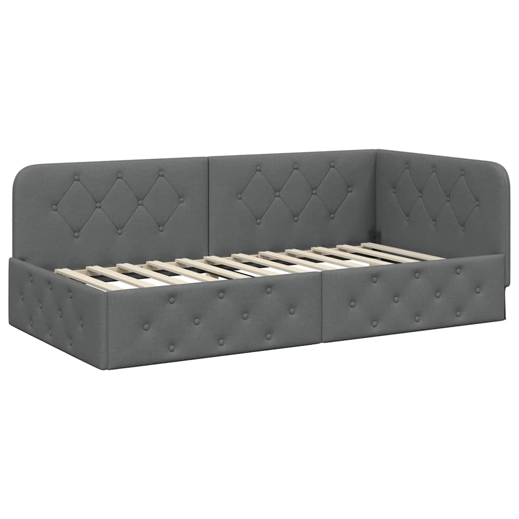 Cadre de lit d'angle en tissu gris foncé pour la chambre, 90 × 190 cm - 2