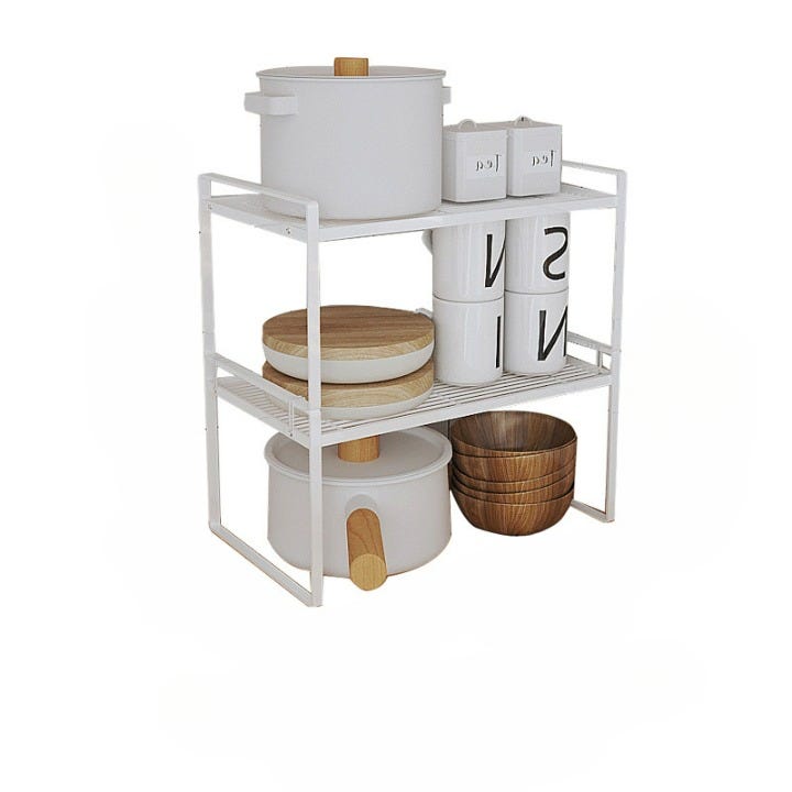 Étagère Sous Évier Extensible 36-60 Cm 2 Niveaux Métal Blanc – Rangement Cuisine Placard & Comptoir Belfoyer