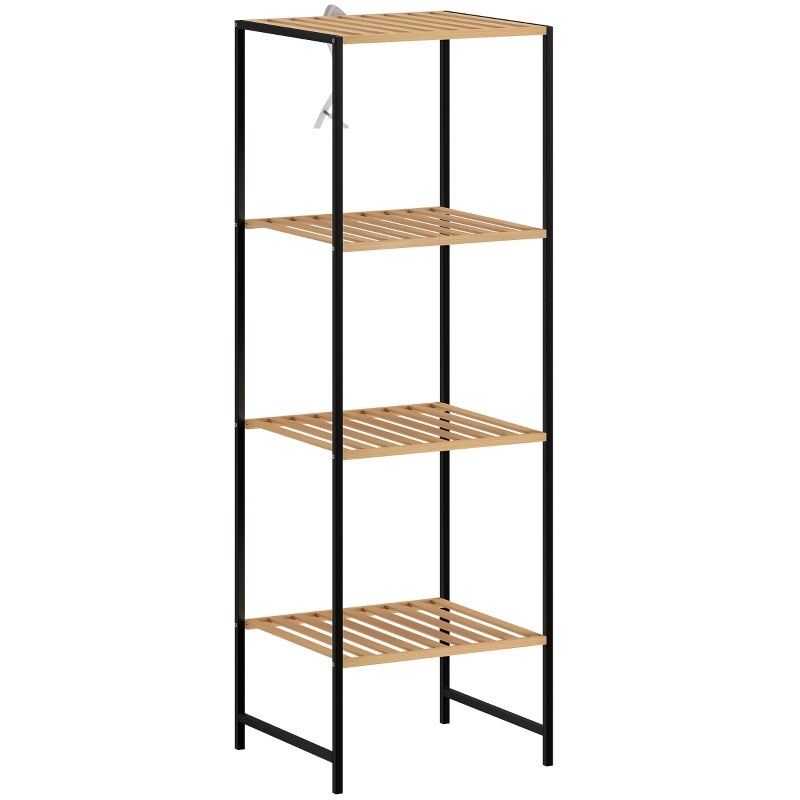Bibliotecă, lemn natural, bambus, 36, 5 x 33 x 110 cm, depozitare mare, cadru din oțel, sufragerie bucătărie, cu spațiu de depozitare integrat
