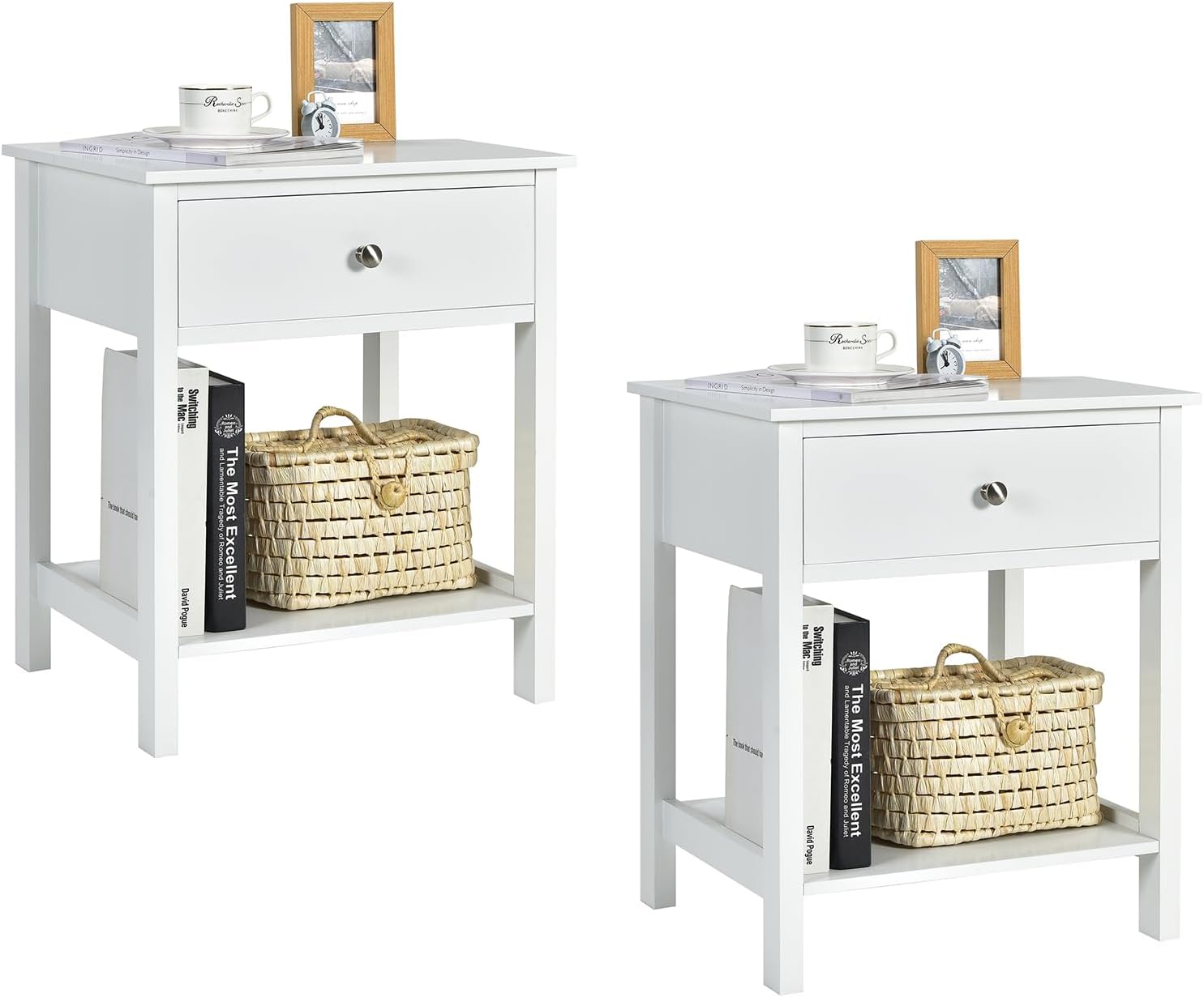 Comodino moderno in bambù con cassetti, mobiletto multiuso