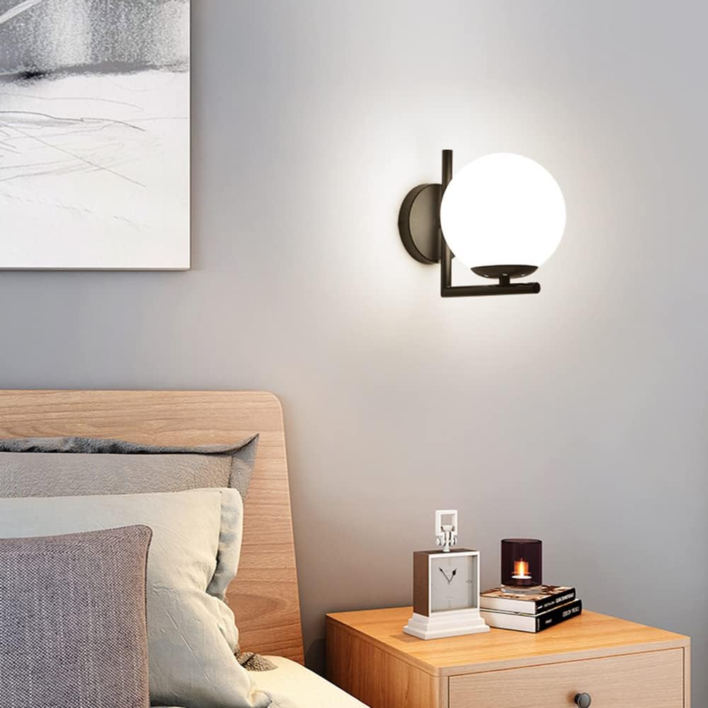 Kinkiet LED, biały klosz w kształcie kuli, metalowy kinkiet, lampa ścienna do wnętrz, do sypialni i przedpokoju. - 6